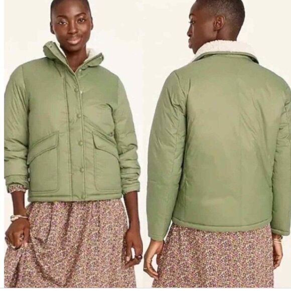 J Crew Sherpa-Lined Puffer Jacket Primaloft Size Small Gorpcore - Picture 1 of 15